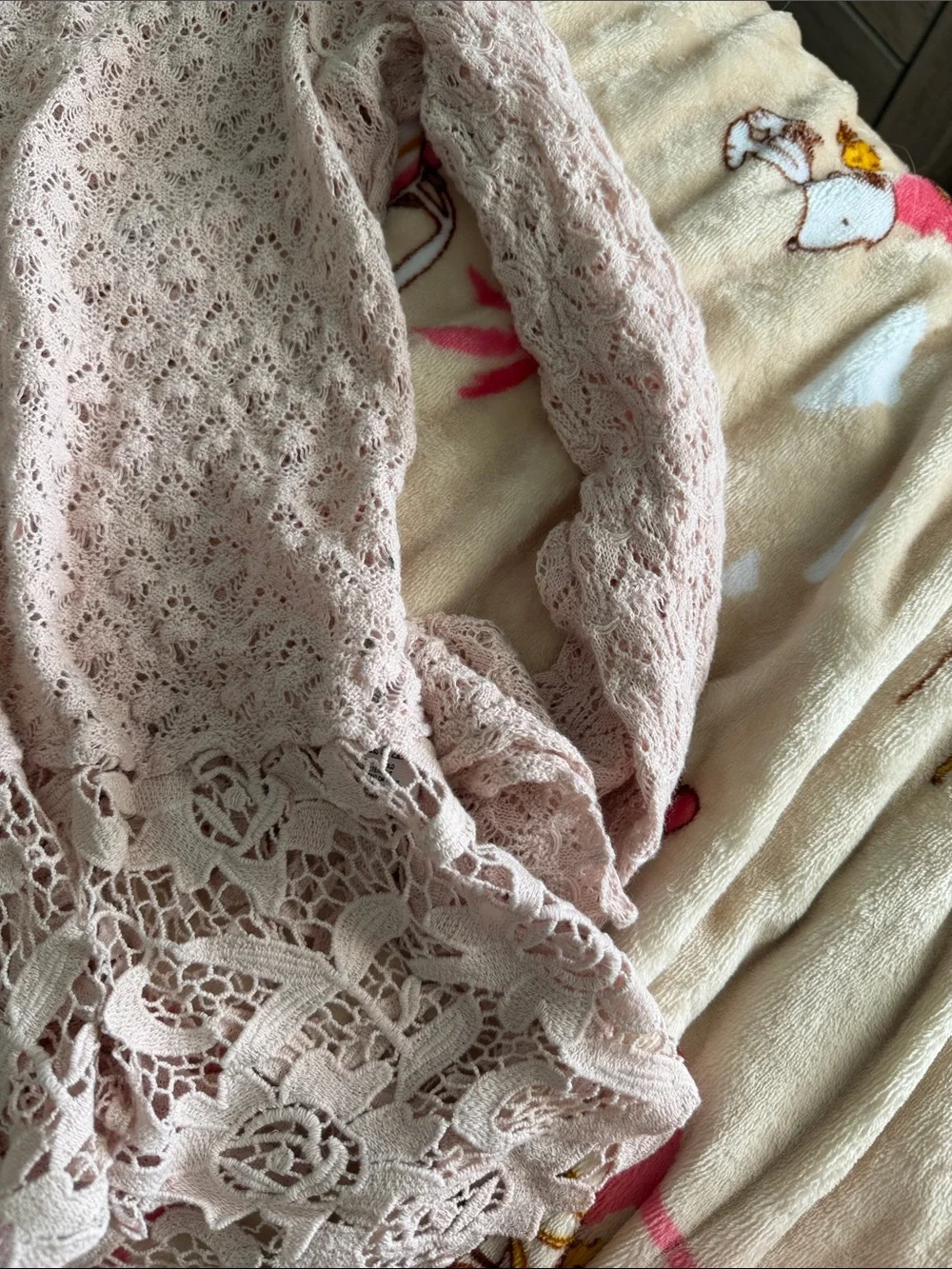 Free People Cottagecore Coquette Open Back Bow Lace Light Blush Pink Top Large